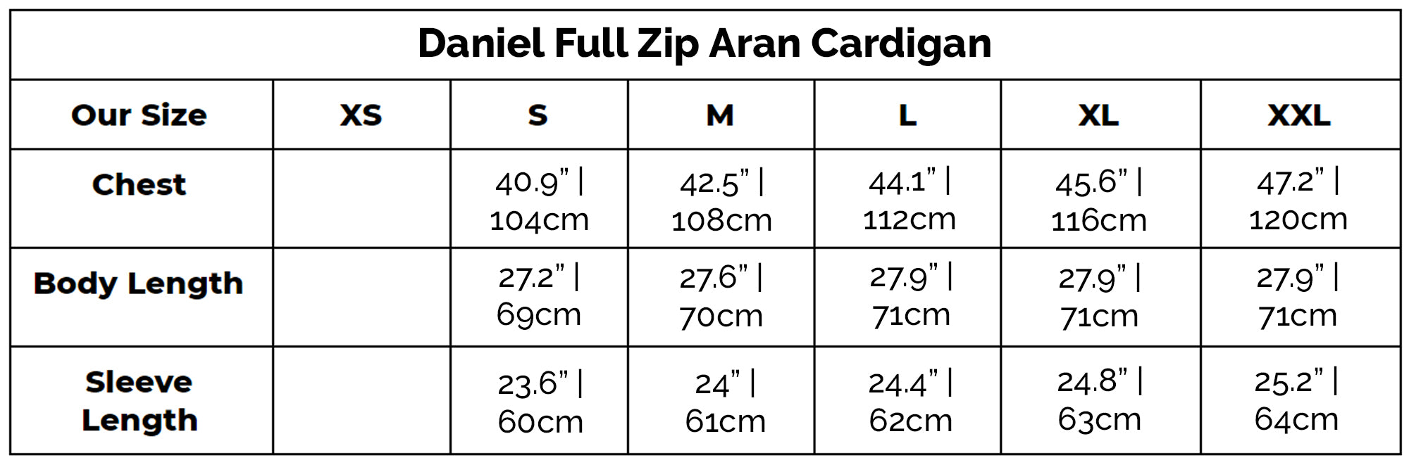 Daniel Size Guide