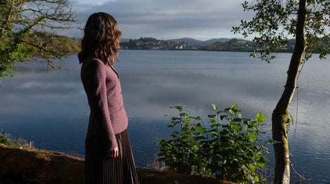 Triona Orla Heather Tweed Jacket worn on a lady looking over Donegal Bay