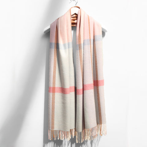 Extra Fine Oversized Merino Scarf, Blue & Pink Check