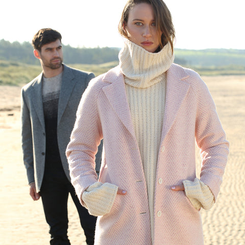 Saoirse Coat, Pink & Cream Herringbone