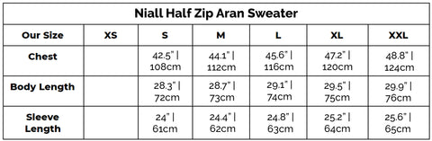 Niall Size Guide