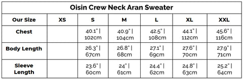 Oisin Size Guide