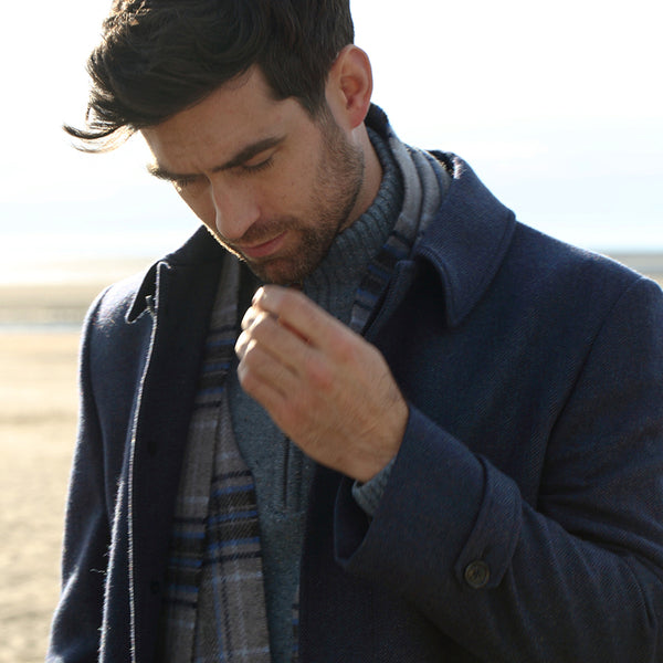 Navy Herringbone Donegal Tweed Peacoat