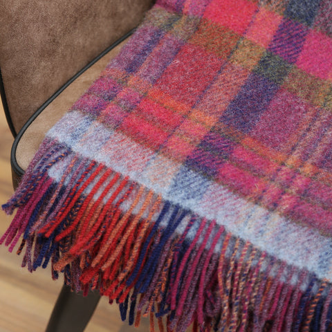 Large Wool Blanket, Raspberry, Navy & Pink Plaid