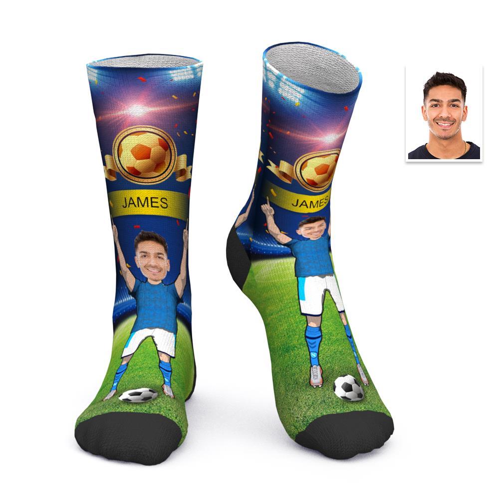 Personalisierte Gesicht foto Socken Superfans Socken - Prost Socken Blaues Trikot