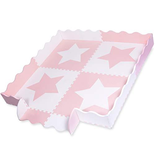 4 Large White Interlocking Foam Baby Play Mat With Pink Stars Tiles