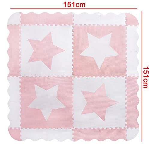 4 Large White Interlocking Foam Baby Play Mat With Pink Stars Tiles