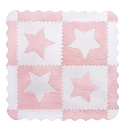 4 Large White Interlocking Foam Baby Play Mat With Pink Stars Tiles