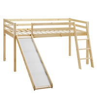 Children S Cabin Bed Frame With Slide Ladder White Natural Whitewash