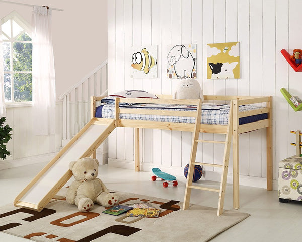 Children S Cabin Bed Frame With Slide Ladder White Natural Whitewash