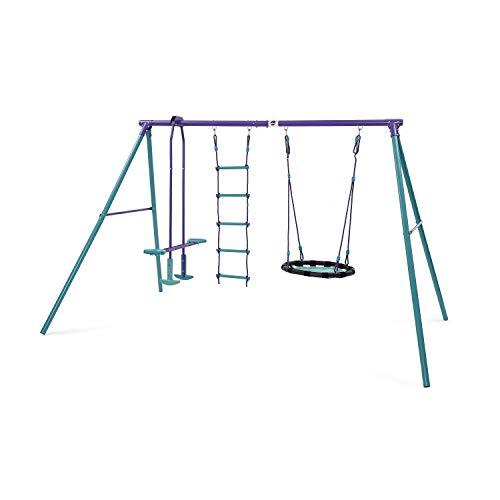 plum slide and swing set