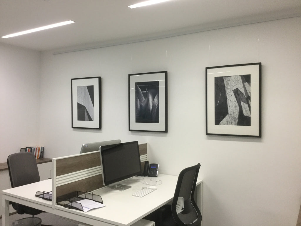 black and white framed photographs for office wall