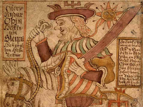 An Illustration of Norse God Odin as it Appears in Snorri Sturluson's Book The Prose Edda