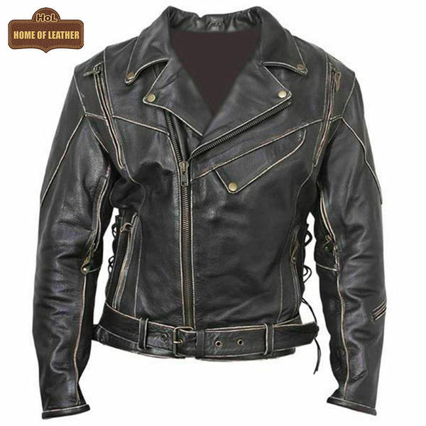 MMJ14 Bike Wear Terminator Fashion Black Motorcycle Real Leather Jacke ...