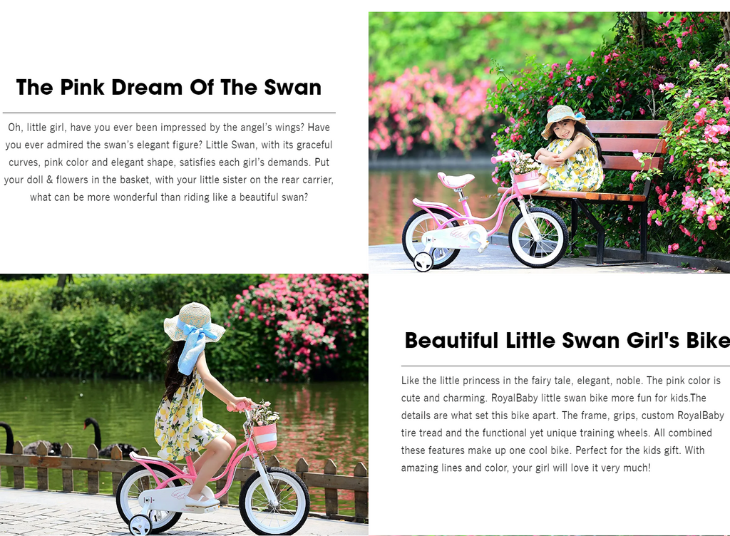 royalbaby girl's bike little swan