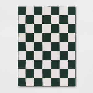 Checkered Area Rug Ivory/Green - Salvage & Co Indy 