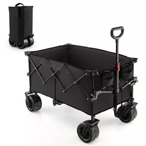 Collapsible Folding Outdoor Utility Wagon with Cover Bag Outdoor Camping Garden Cart with Telescoping Handle Black/Blue - Salvage & Co Indy 