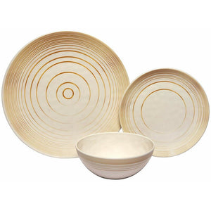 Melange 18-Piece Melamine Dinnerware Set (Gold Timber) | Shatter-Proof and Chip-Resistant Melamine Plates and Bowls | Dinner Plate, Salad Plate & Soup Bowl (6 Each)