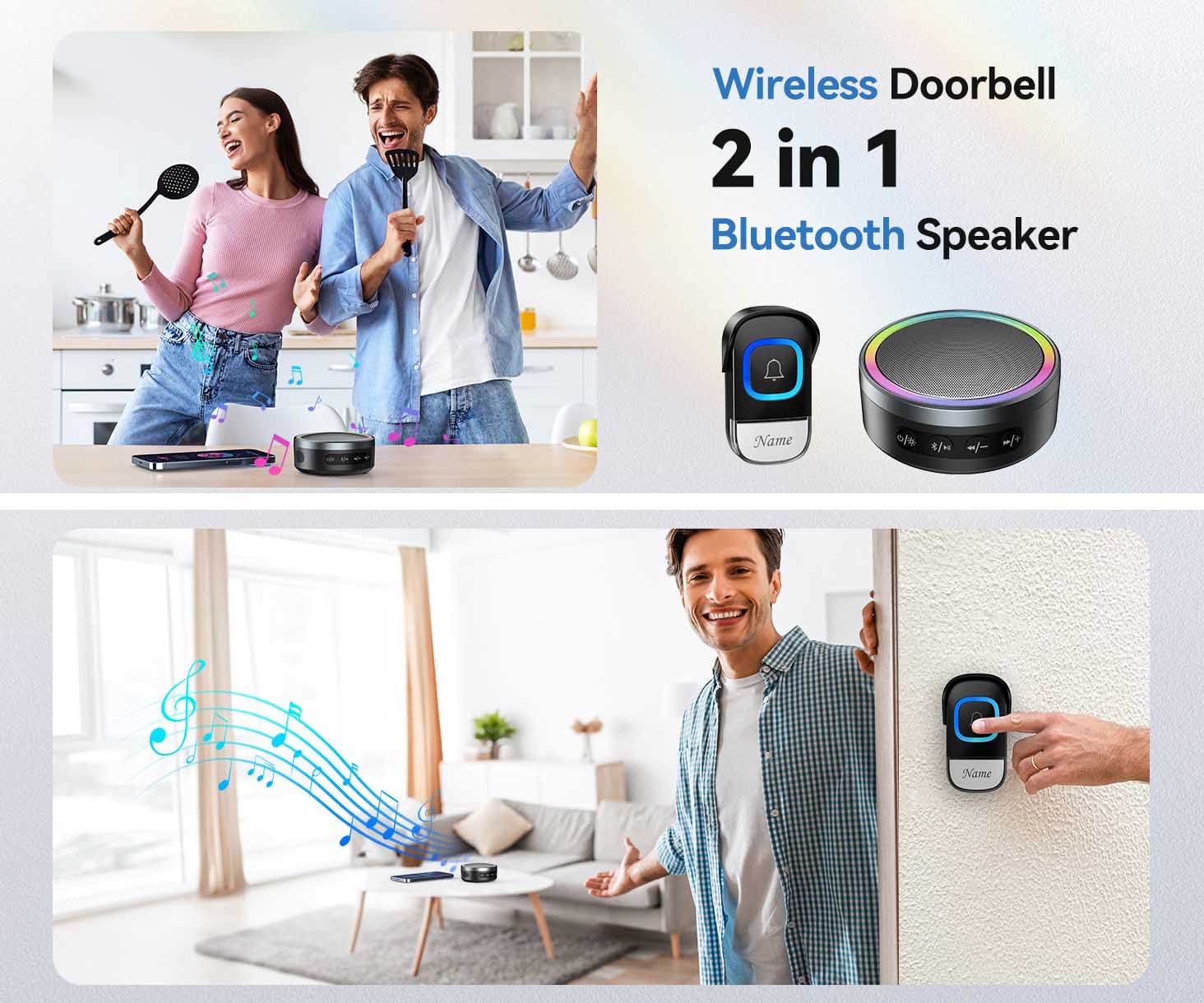 TECKNET Wireless Doorbell with Bluetooth Speaker