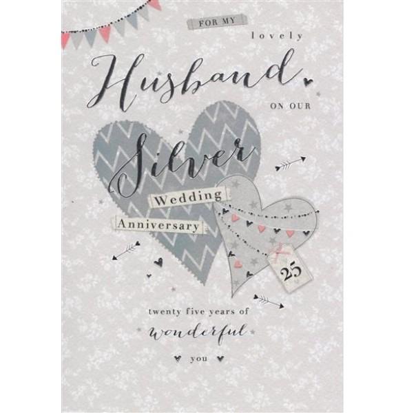 Lovely Husband Silver Wedding Anniversary Card - Cardland