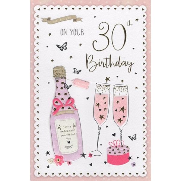 30th Birthday Card - Champagne Glasses - Cardland