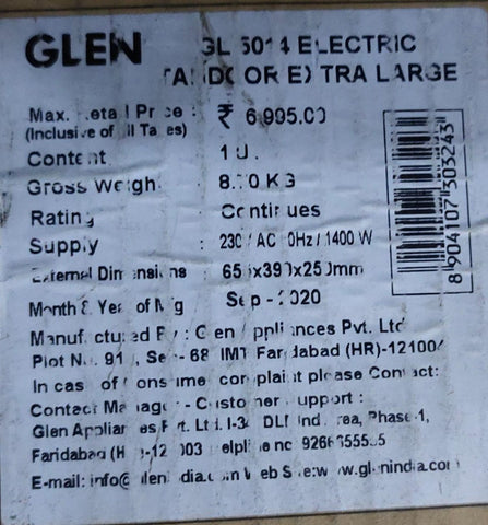 Glen 1400 watt Electric Tandoor Cooking For Best Food Color Silver