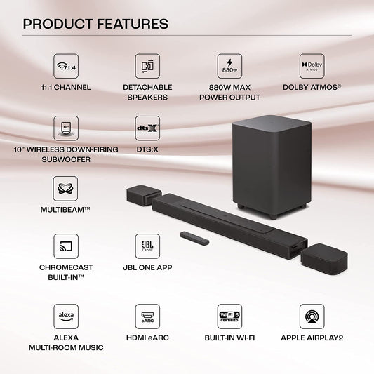 Subwoofer, Dolby Soundbar Atmos® Wireless Pro Cha 500 JBL with 5.1 Bar
