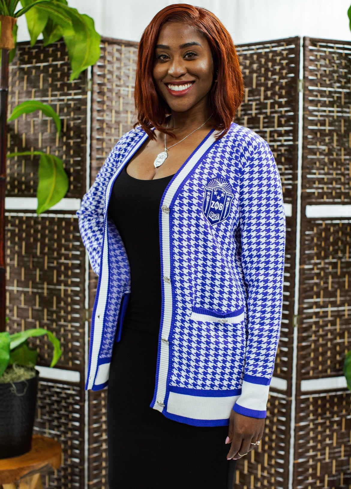 Zeta Phi Beta Houndstooth Cardigan PRE ORDER - Diggin Her Roots Boutique product image