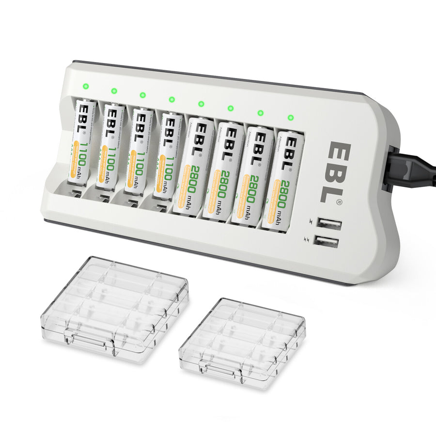 Shop EBL Upgraded 808 8-Bay AA and AAA Individual Battery Charger –  EBLOfficial