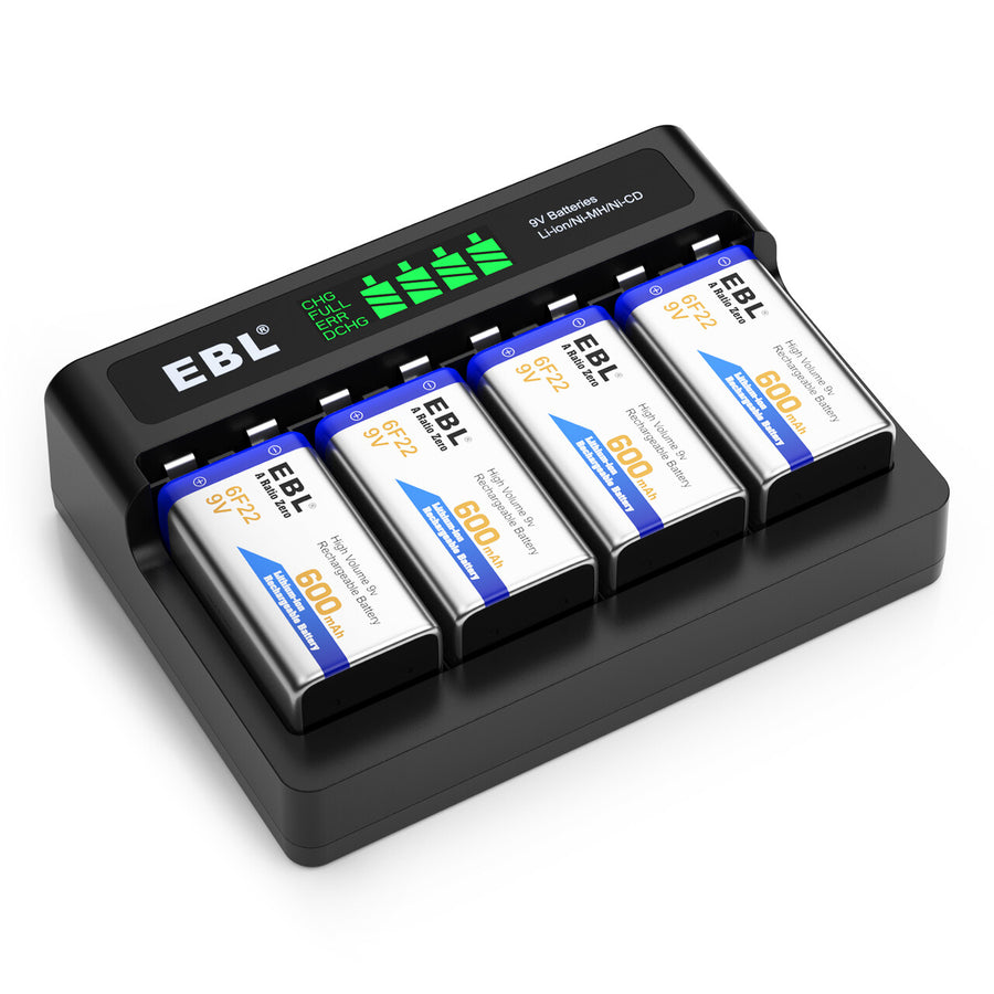 Pack 4 Baterias 9v Recargables Ebl 5400mwh Con Cargador Usb