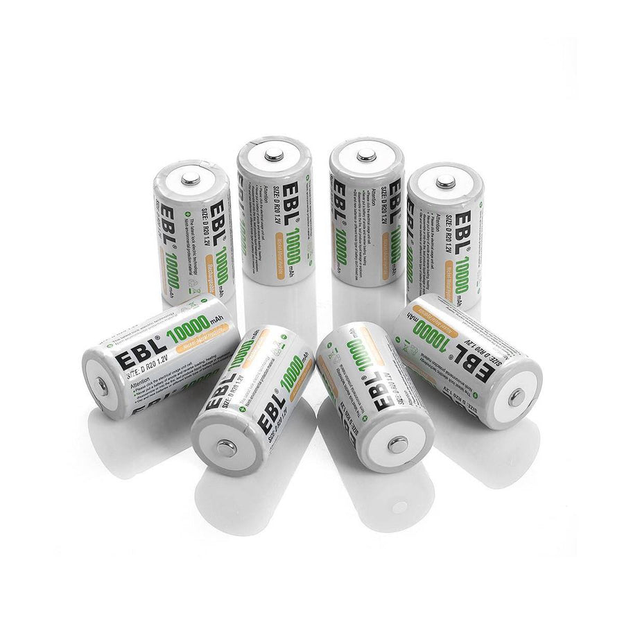 EBL C D Cell Size NIMH Rechargeable Batteries 5000/10000mAh 1.2V + Case Box  Lot