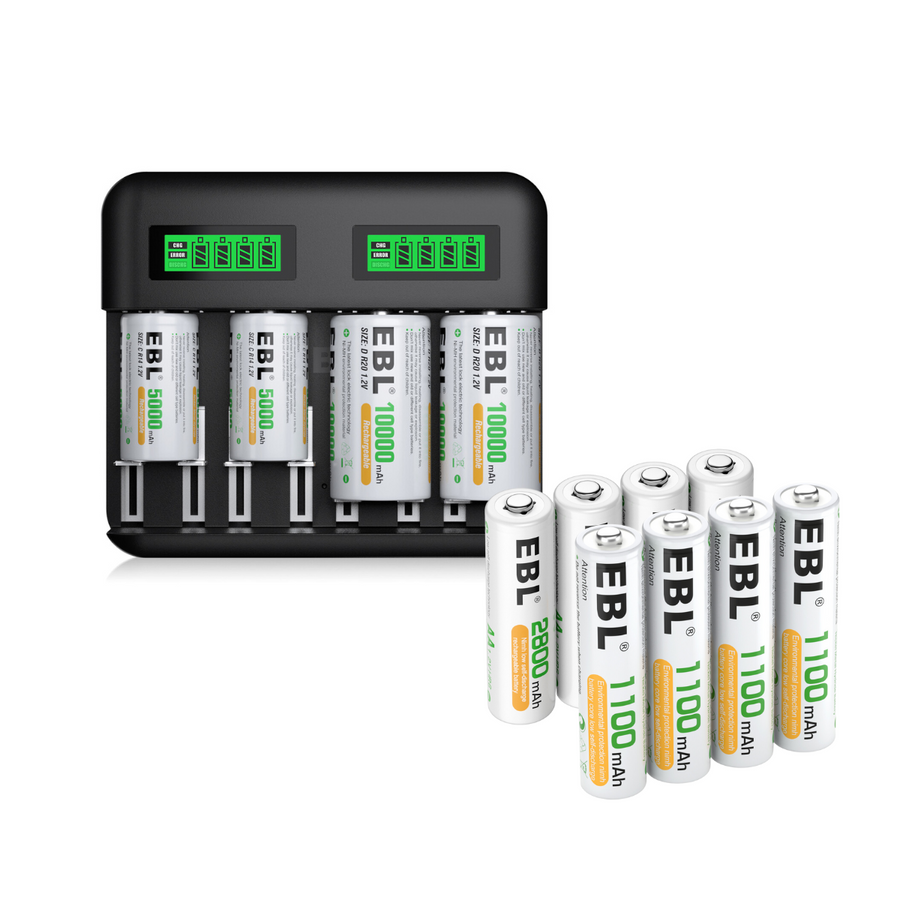 EBL Lot de 16PCS Piles Rechargeables AA et AAA, avec 8PCS AA HR6