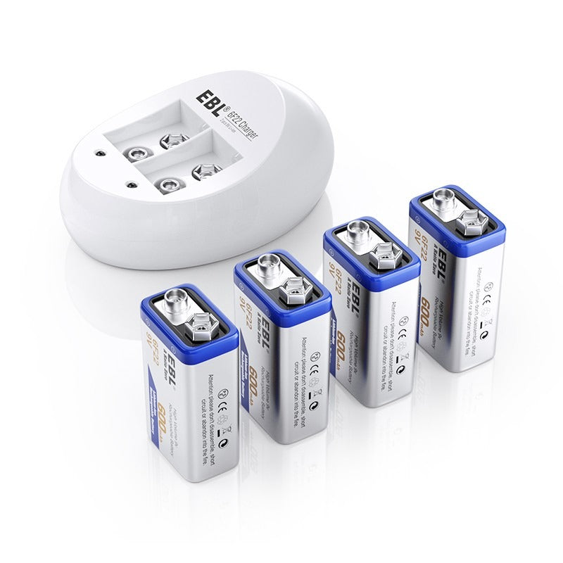  EBL Baterías recargables de 9 V Baterías de iones de litio de 9  voltios de iones de litio de 600 mAh (4 paquetes) : Salud y Hogar