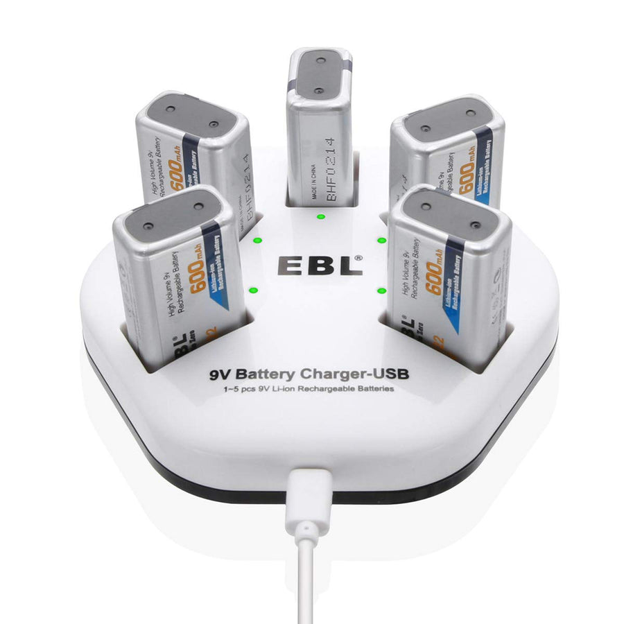 EBL Baterías de litio recargables de 9 V, 5400 mWh USB de 9 voltios de  iones de litio de larga duración (paquete de 2)
