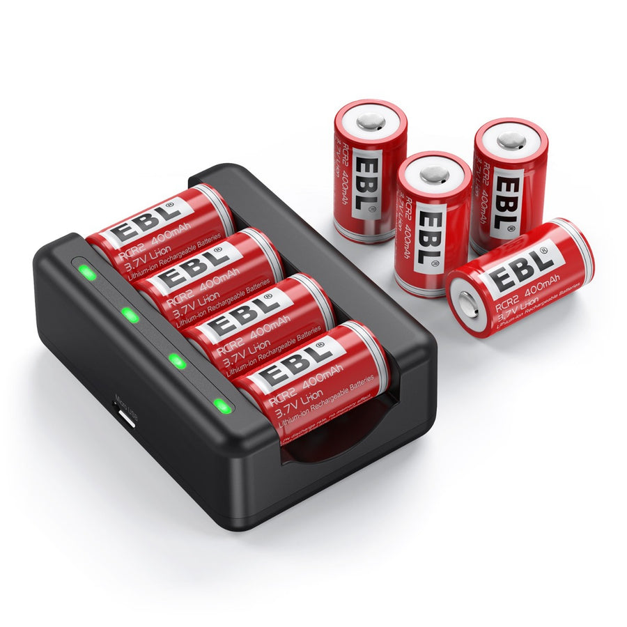 4 pilas CR2 15270 de 3 voltios 300 mAh + cargador de batería recargable  rápido de 3 V CR2 baterías
