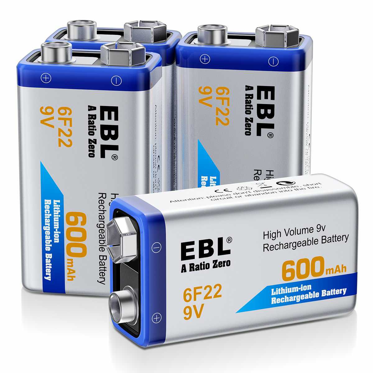 EBL 9V Li-ion Rechargeable Batteries 600mAh