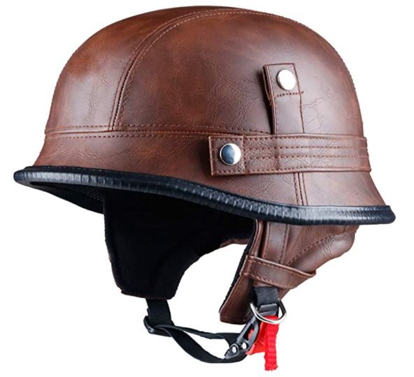 brown leather motorcycle helmet