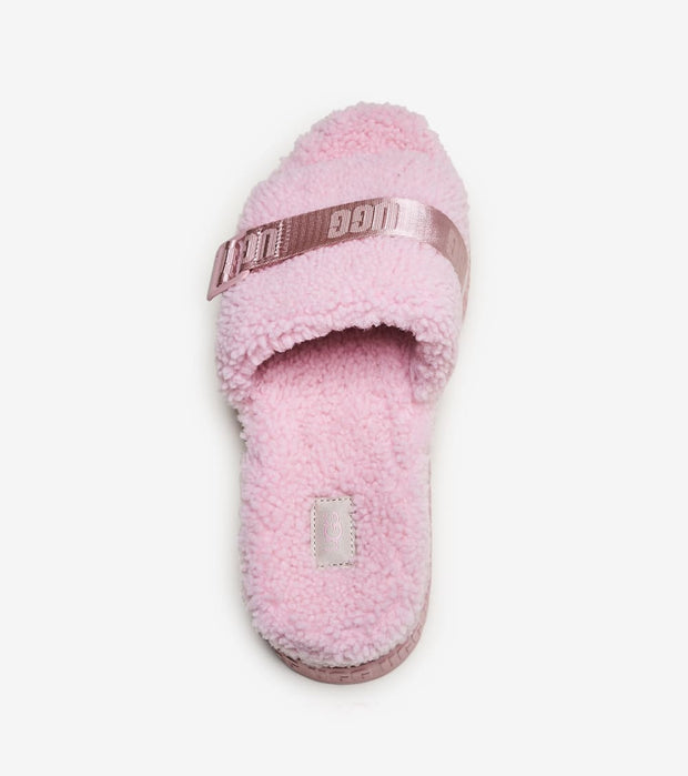 pink fluffita ugg slides