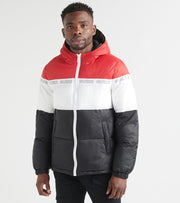 red guess bubble jacket