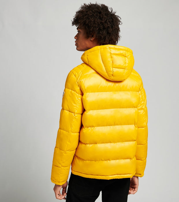 yellow guess puffer jacket