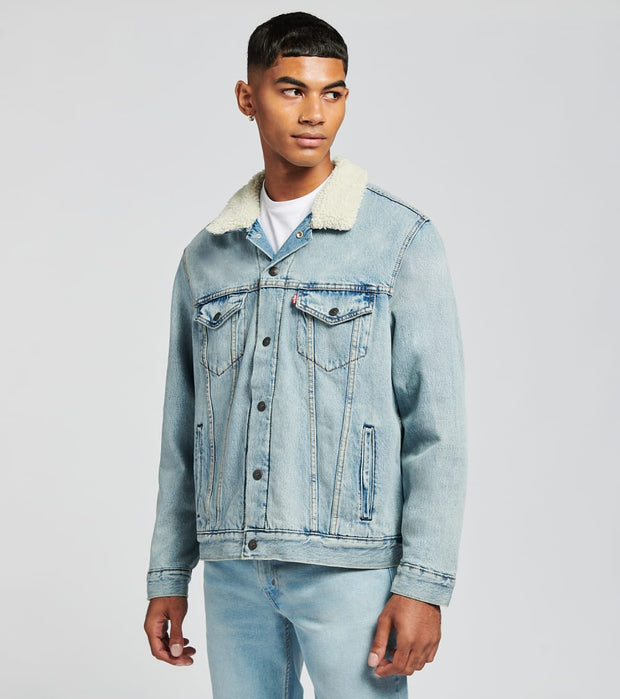 levi's trucker jacket navy blazer