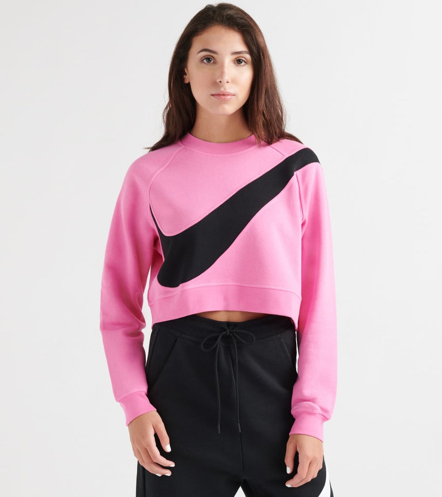 nike elastic drawcord cropped mini swoosh purple sweatshirt