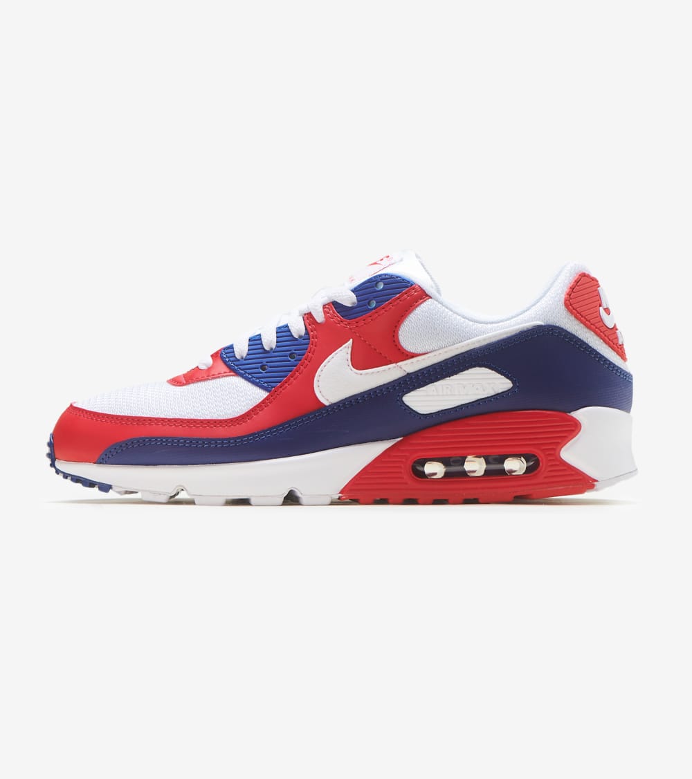 Nike Air Max 90 Shoes in White/Navy/Red 