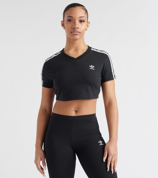 Adidas Cropped 3-Stripes Tee (Black 