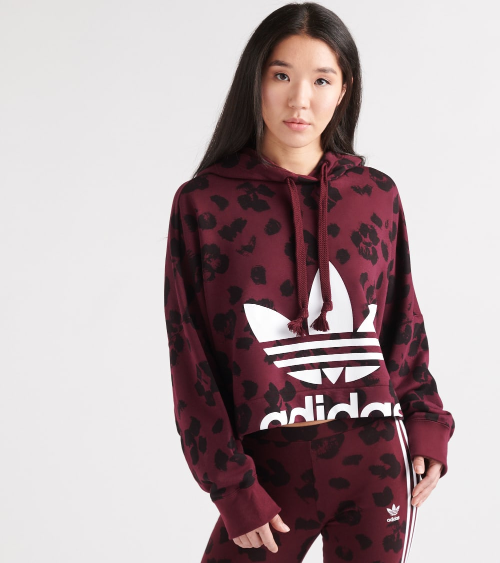 adidas burgundy cropped hoodie