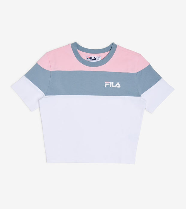 pink and white fila shirt
