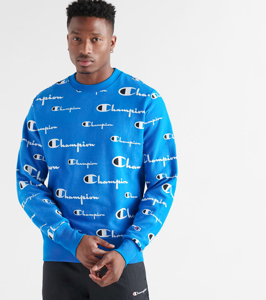 blue champion hoodie all over print