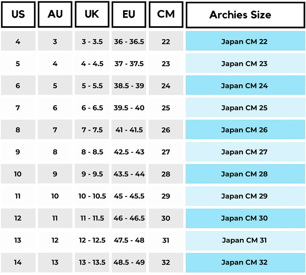 Size Conversion Chart - Archies Footwear Pty Ltd. | Japan
