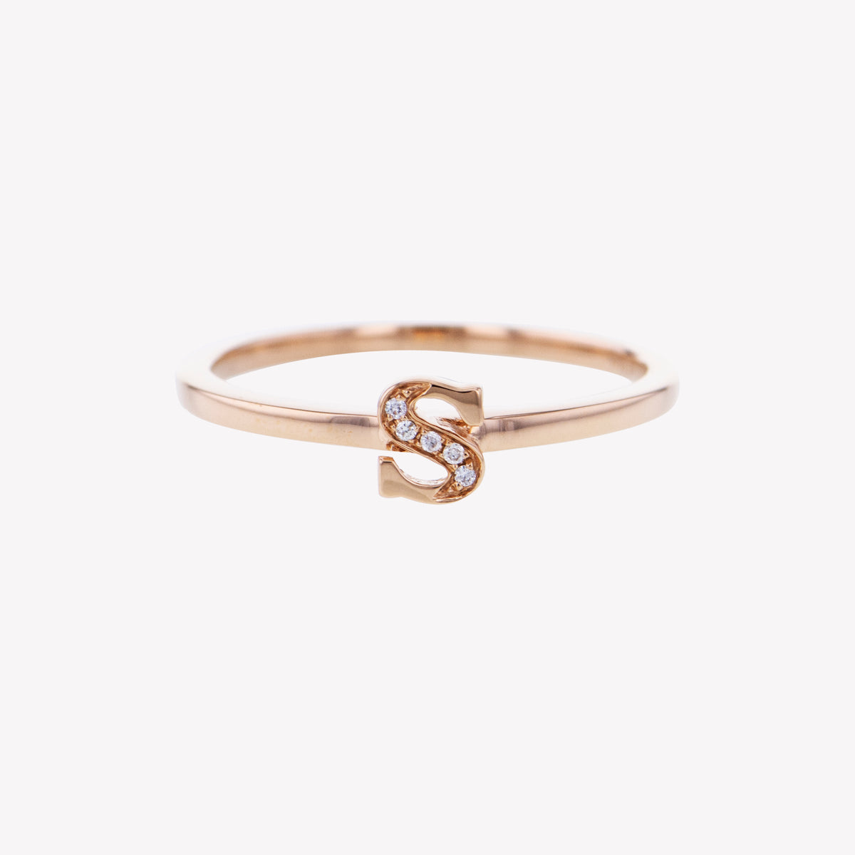 Letter S Diamond Ring in Rose Gold