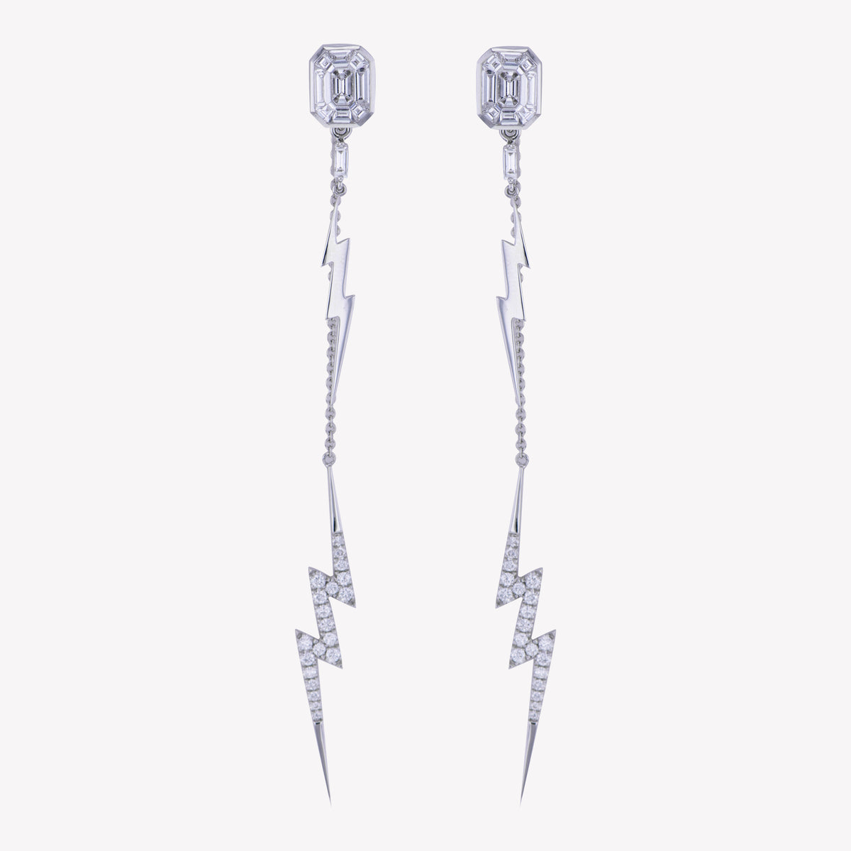 White Gold Emerald Studs with Bolt Accessories